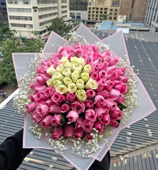 100 PINK & WHITE ROSES